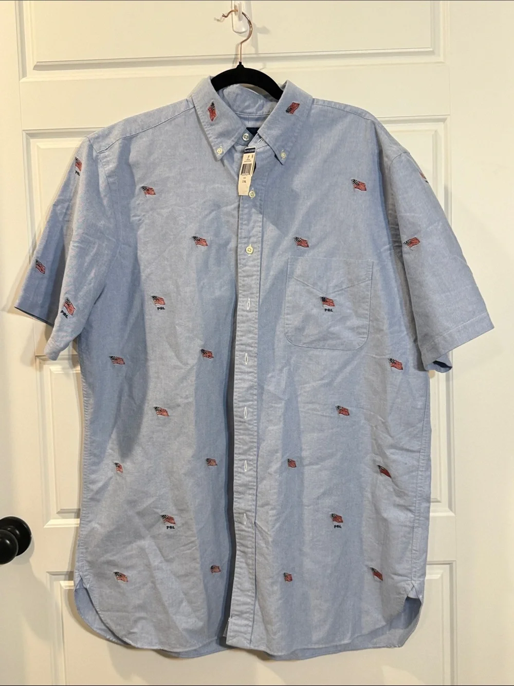 Polo Ralph Lauren Button Up Blue Flag Embroidered Short Sleeve Oxford LT NWT